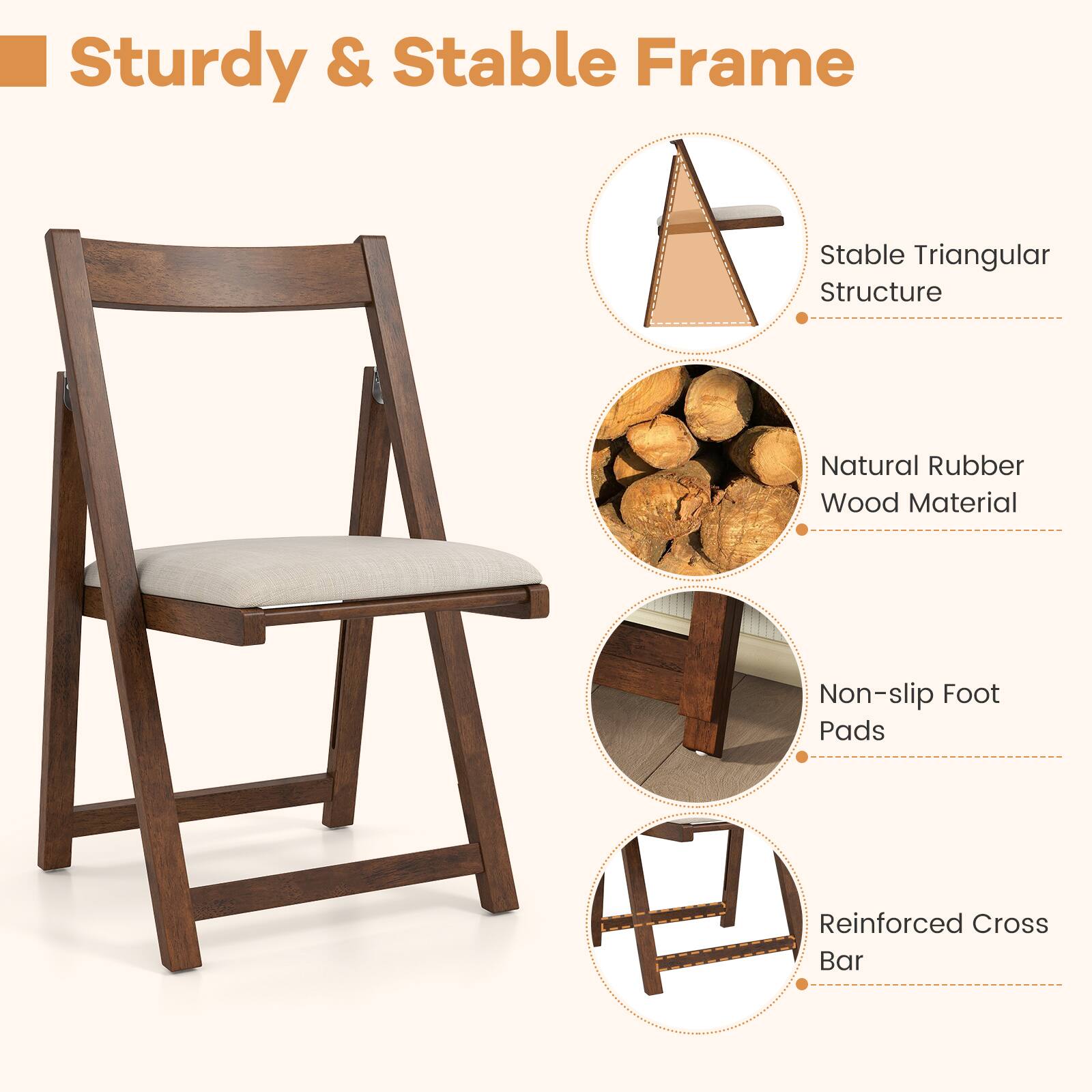 Sturdy & Stable Frame

- Stable Triangular Structure
- Natural Rubber Wood Material
- Non-slip Foot Pads
- Reinforced Cross Bar