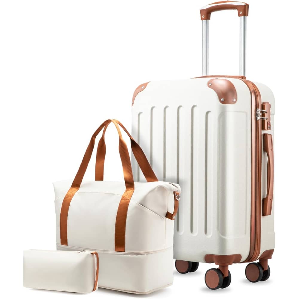 Photos - Luggage AIRLINE LUGGEX - 20" Carry On   Approved Hardside Suitcase with TSA Approved Lock and Tote Bag - EX-Lite - White 