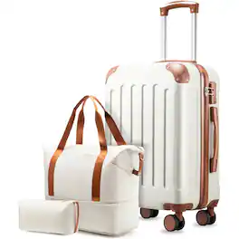 LUGGEX - 20 Inch Carry On Luggage Airline Approved Hardside Suitcase with TSA Approved and Tote Bag - Lite-YY - White