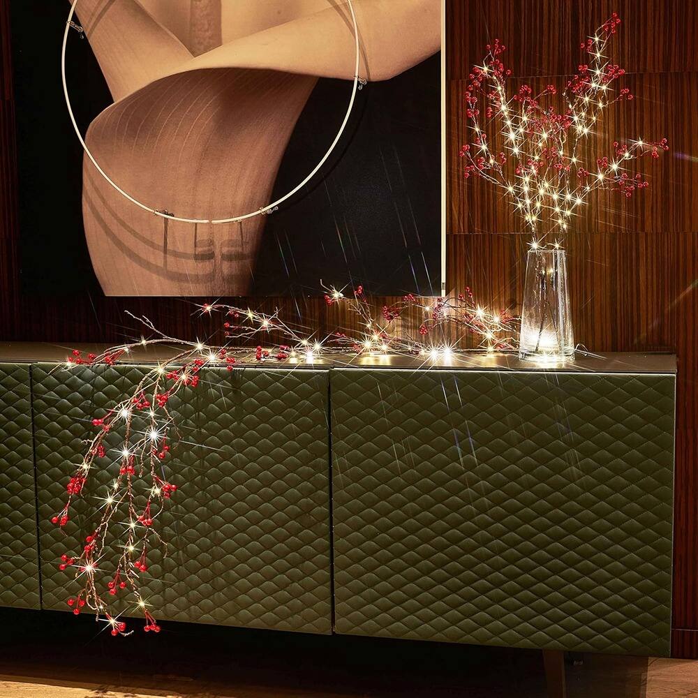 Alt View 1. ACJPR - Lighted Red Berry Branches – 32", 80 LEDs, USB/Battery, Timer - Red berry.