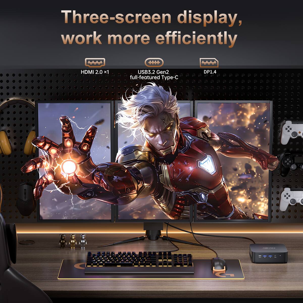 Three-screen display, work more efficiently

- HDMI 2.0 x1
- USB3.2 Gen2 full-featured Type-C
- DP1.4