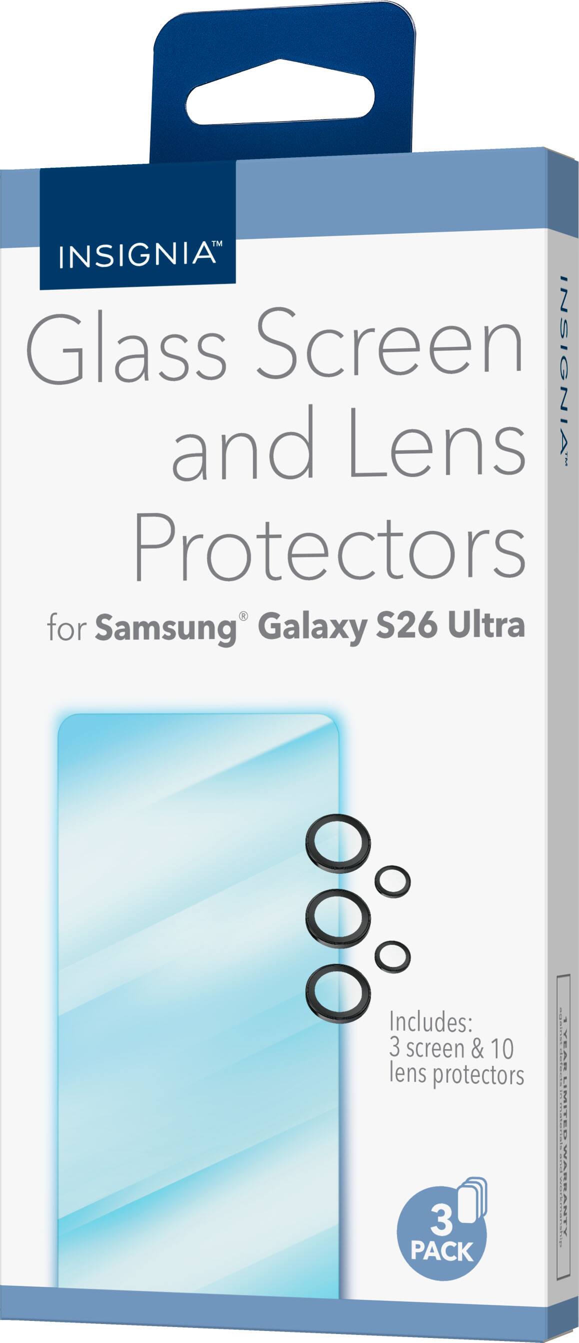 INSIGNIA™ Glass Screen and Lens Protectors for Samsung Galaxy S26 Ultra  
Includes: 3 screen & 10 lens protectors  
3 PACK
