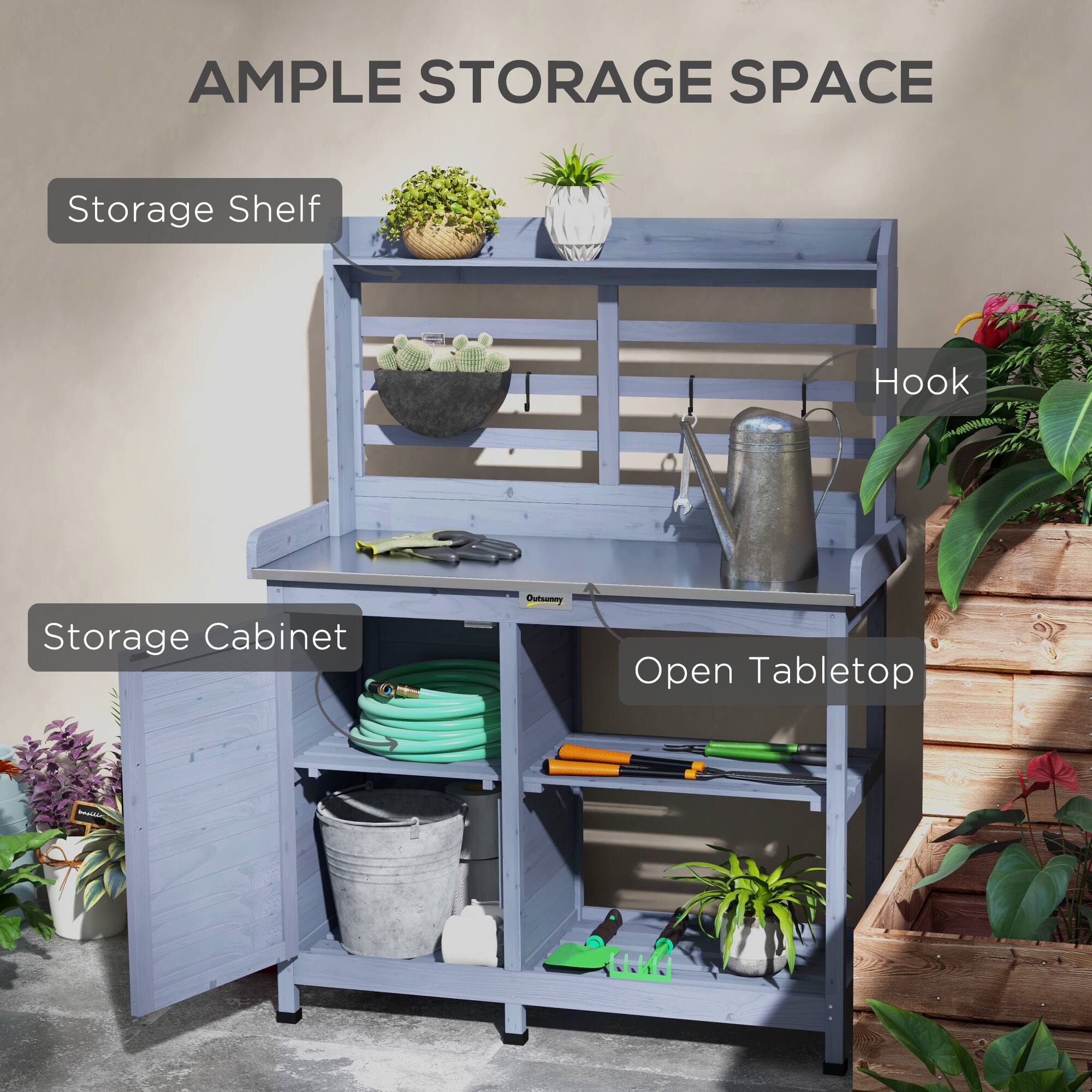 AMPLE STORAGE SPACE
Storage Shelf
Hook
Storage Cabinet
Open Tabletop