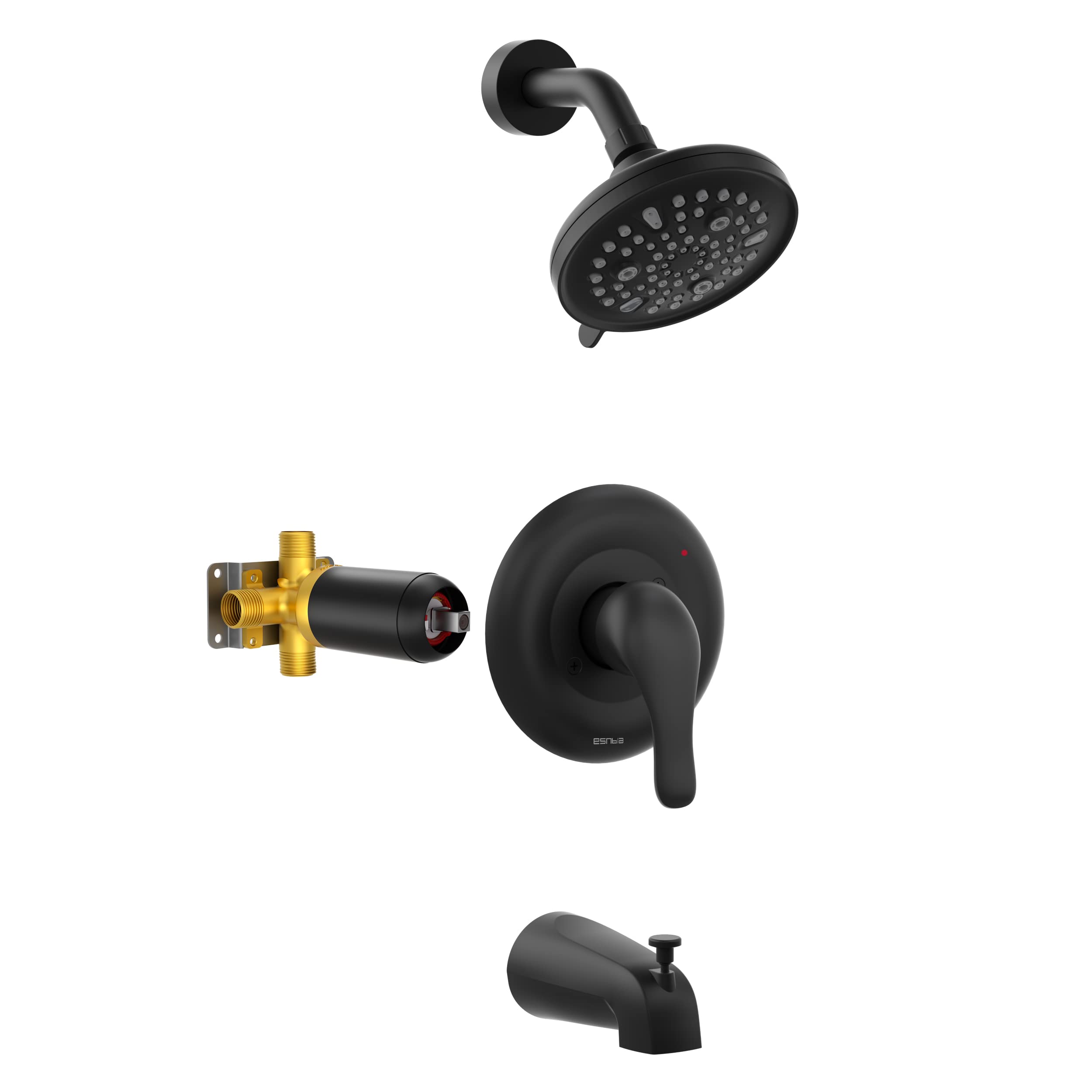 Front. Paradigms Interiors - Shower Faucet Set valve Included With 9 setting Rain Head And Single handle Bathtub Set Valve Trim Kit - Default.