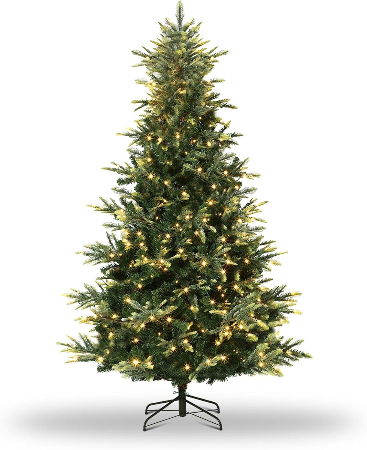 Front. Qeetex - 9FT Artificial Christmas Tree PVC PE Christmas Tree with Warm White Lights for Home Christmas Décor Automatic Branches - Green.