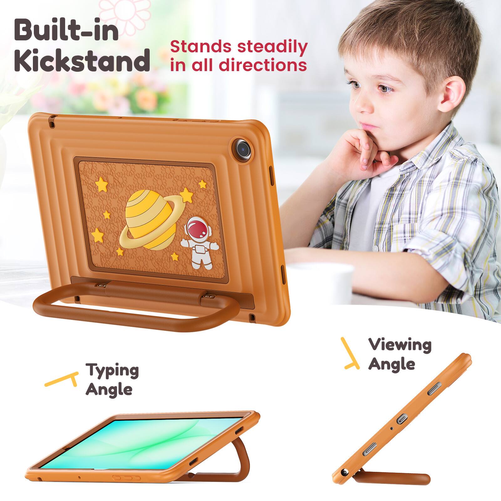 Built-in Kickstand  
Stands steadily in all directions  

Typing Angle  
Viewing Angle