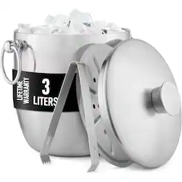 Zulay Kitchen - Premium Stainless Steel Double-wall Insulated Ice Bucket Kit - Silver