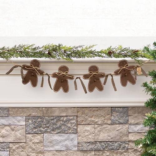 Angle. BreeBe - Fabric Gingerbread Garland 36" - Brown.