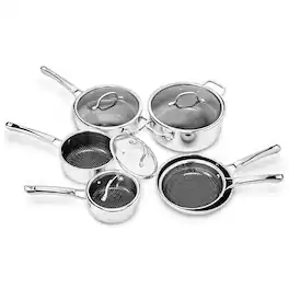 Winado - 10-Piece Stainless Steel Non-Stick Cookware Set with Frying Pan, Saute Pan, Saucepan, Stockpot, Lids for Kitchen Cooking - Silver