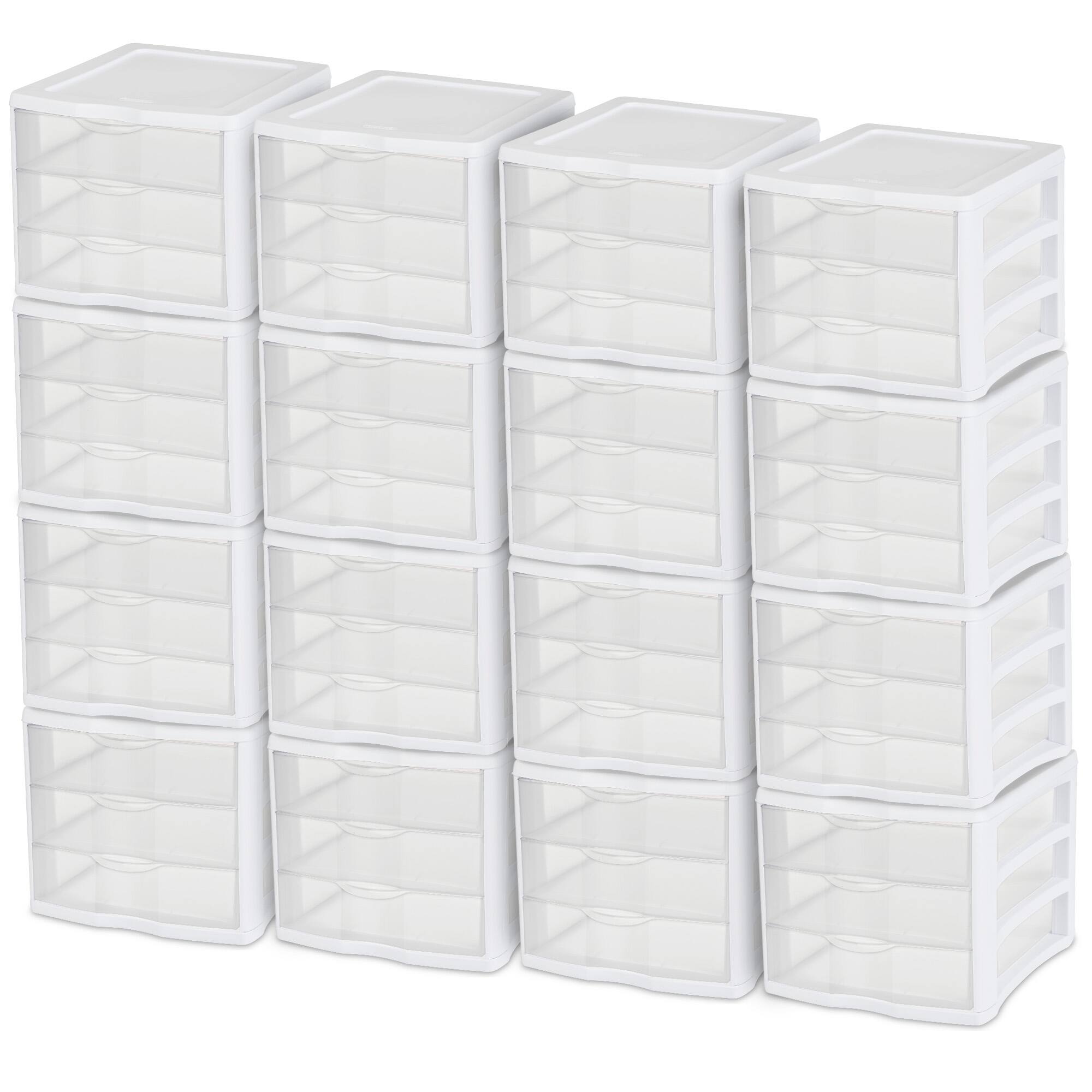Sterilite - ClearView Compact Stacking 3 Drawer Storage Organizer System, 16 Pack