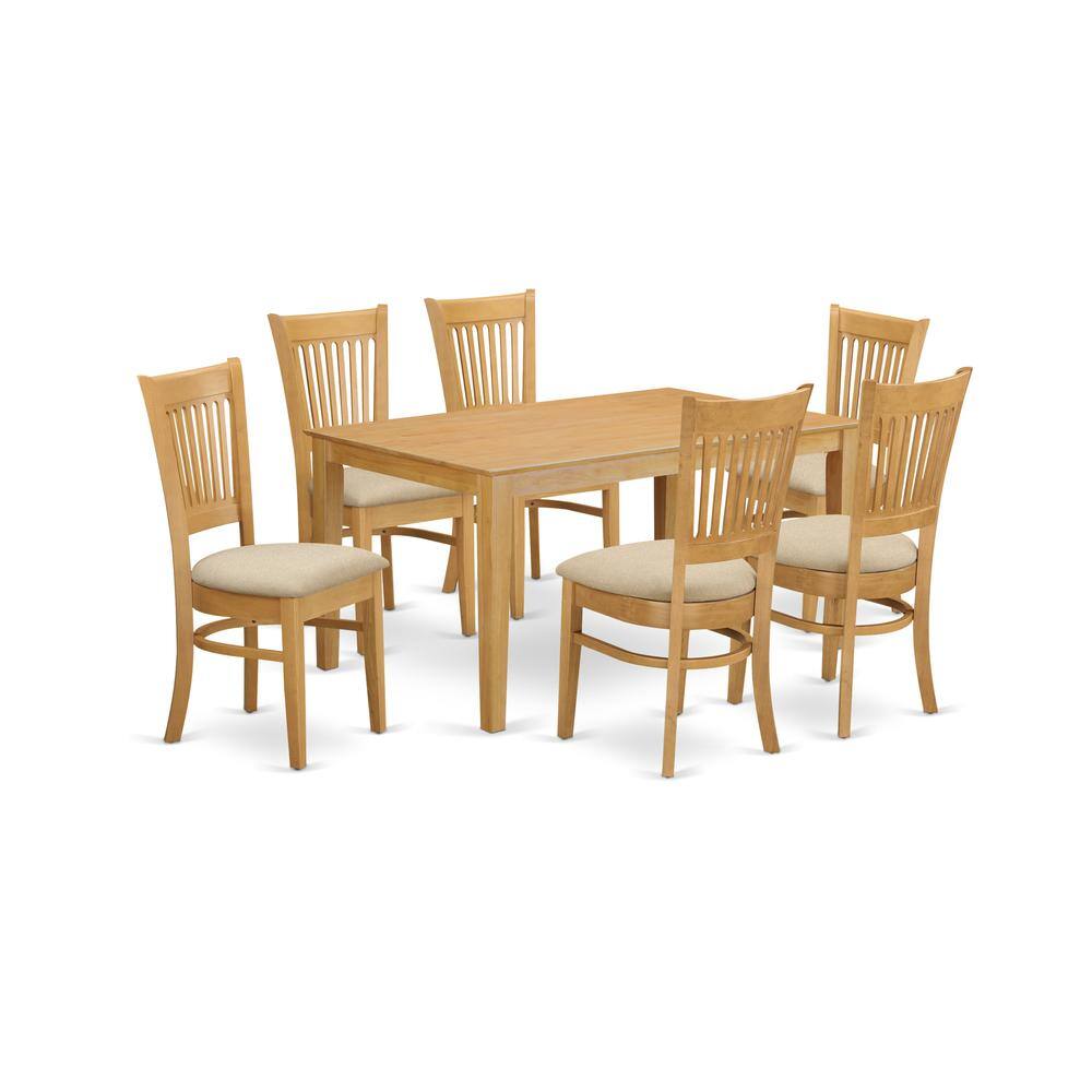 Back. East West Furniture - CAVA7-OAK-C 7 Pc Dining room set - Kitchen dinette Table and 6 Dining Chairs - Oak.