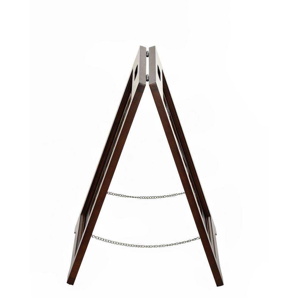 Angle. Alpine Industries - 24" 2-Sided Wooden Bilingual Wet Floor Sign - Stainless Steel Plated.