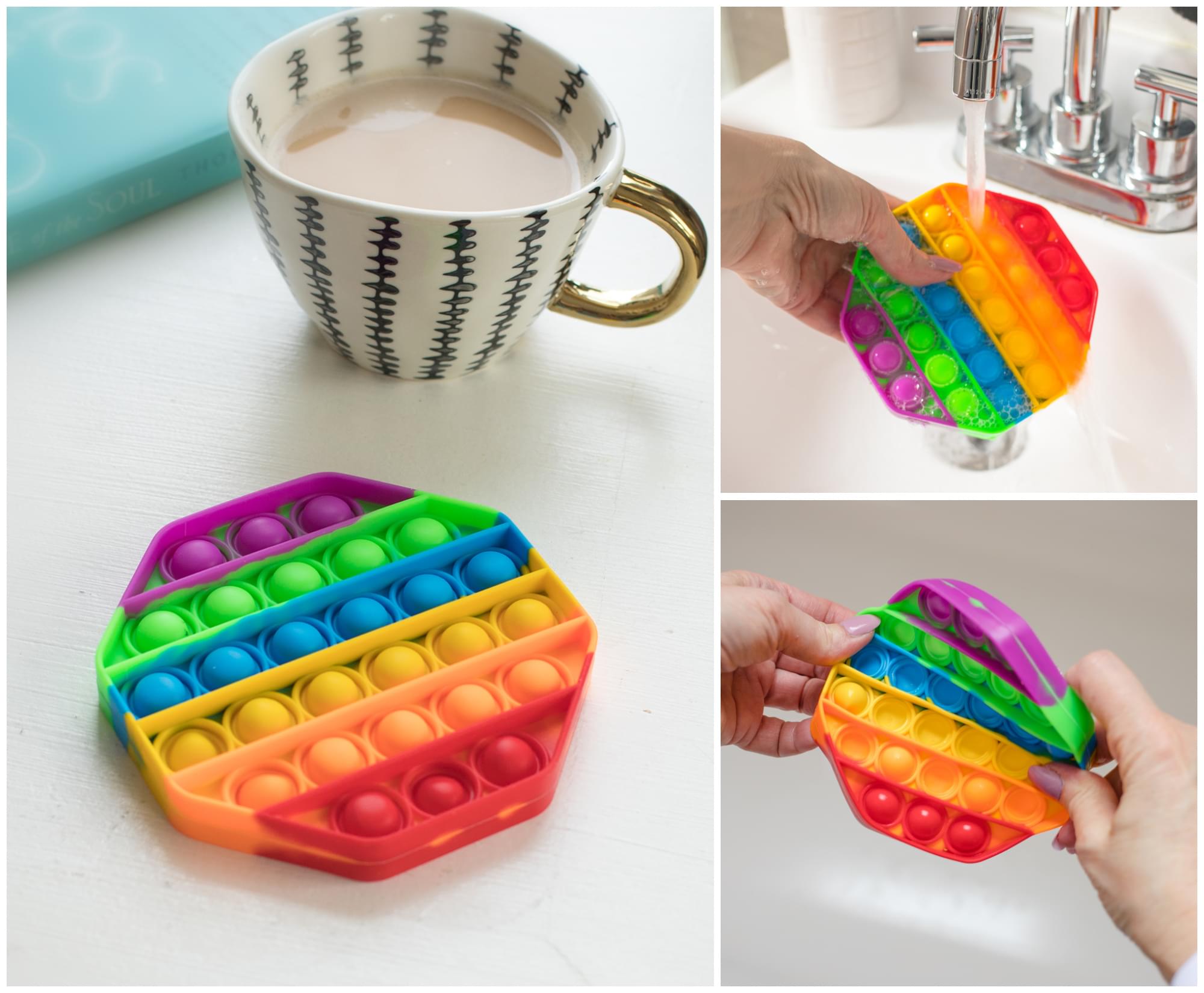 Alt View 4. Toynk - Pop Fidget Toy Silicone Bubble Popping Game | Rainbow Octagon - Multi-Color.