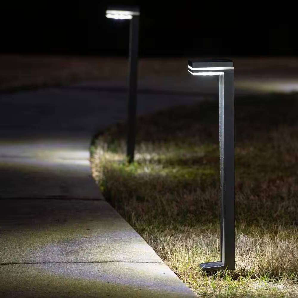 Front. Hivvago - Set of 2 - Modern Outdoor Solar Light White LED Path Outdoor Yard Lighting - Black, White.