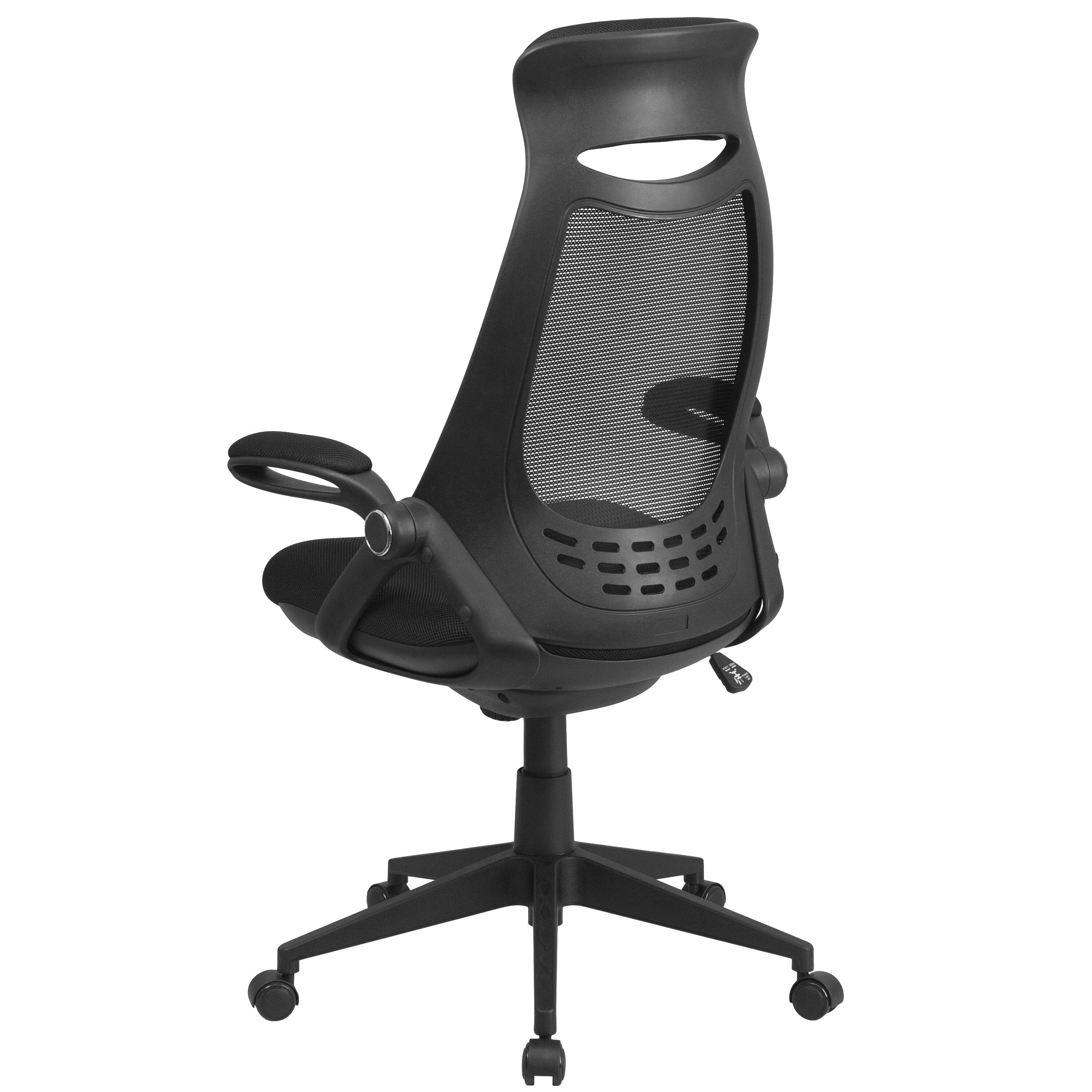 Alt View 5. Emma + Oliver - High Back Mesh Executive Swivel Office Chair with Flip-Up Arms - Black Mesh.