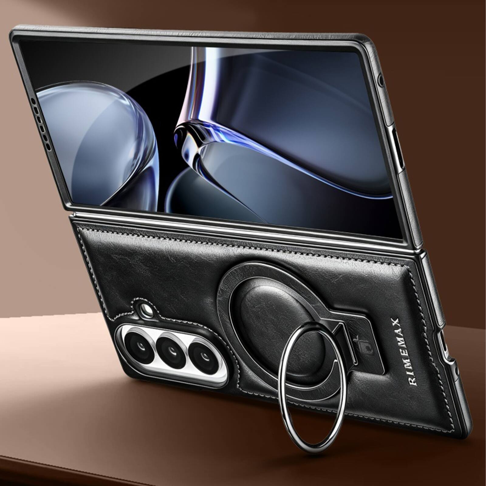 Alt View 1. Dteck - Premium Leather Shockproof Non-Slip Magnetic Invisible Ring Stand Phone Case for Samsung Galaxy Z Fold8 Ultra - Gray.