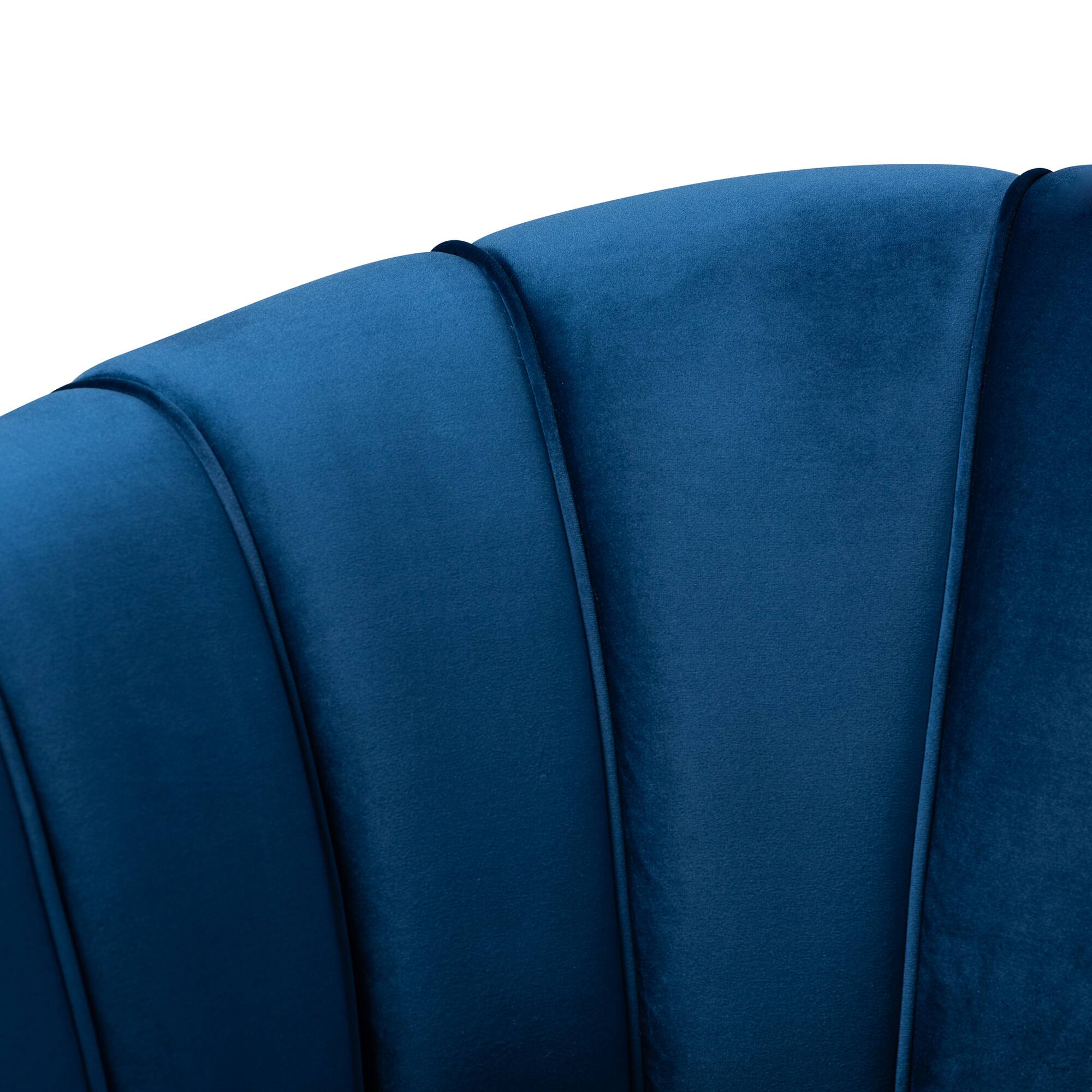 Alt View 1. Baxton Studio - Emeline Glam and Luxe Velvet Fabric Upholstered Brushed Gold Finished Accent Chair - Blue/Gold.