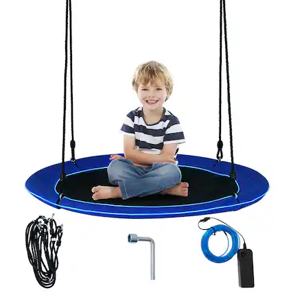 Front. Costway - Costway 40" Saucer Tree Swing 660 LBS for Kids Adults Outdoor with LED Lights - Black,Blue.
