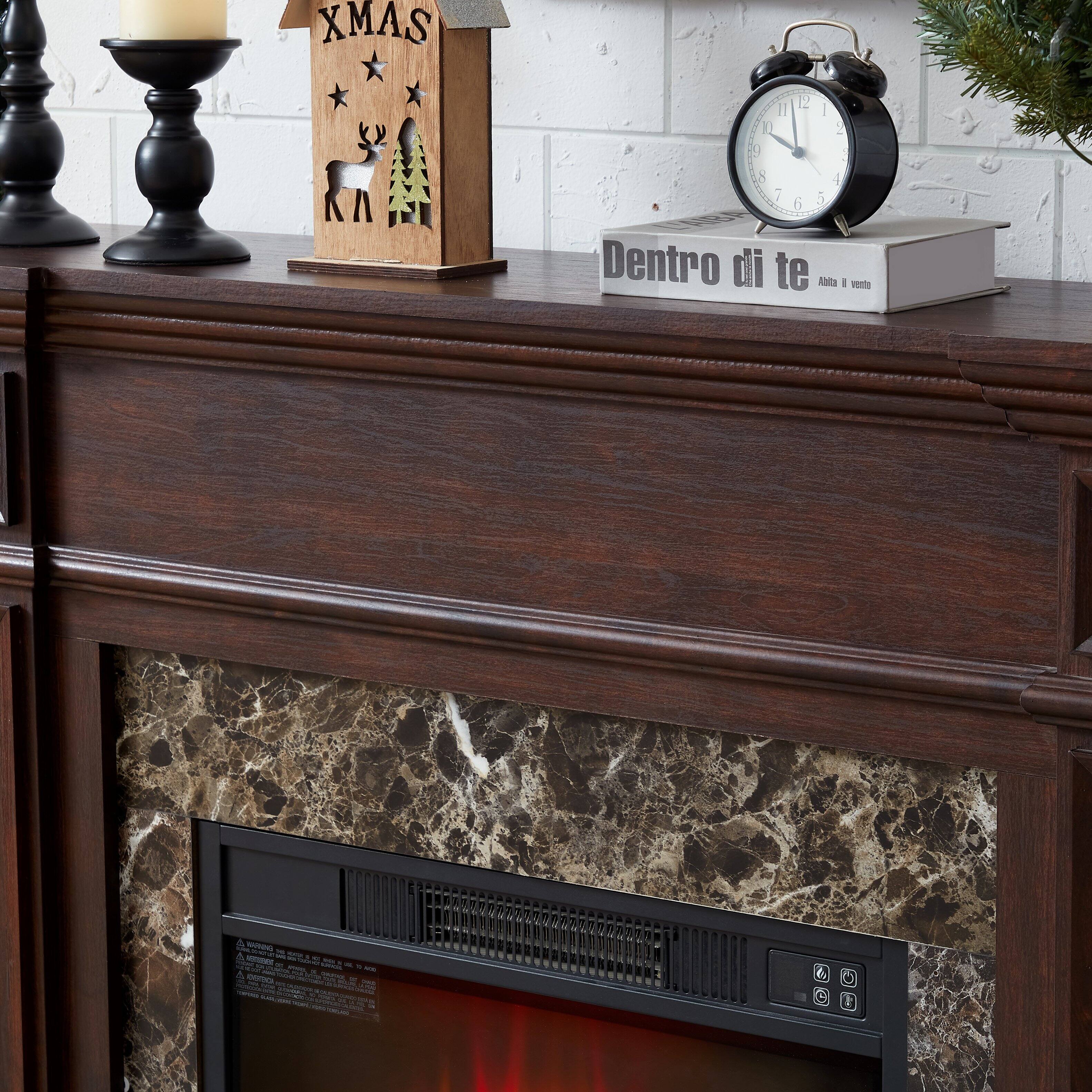 Back. Tiramisubest - Freestanding Electric Fireplace Heater with Mantel,Realistic Stacked Stone in Cherry,Remote Control,Timer & LED Flame - Cherry.