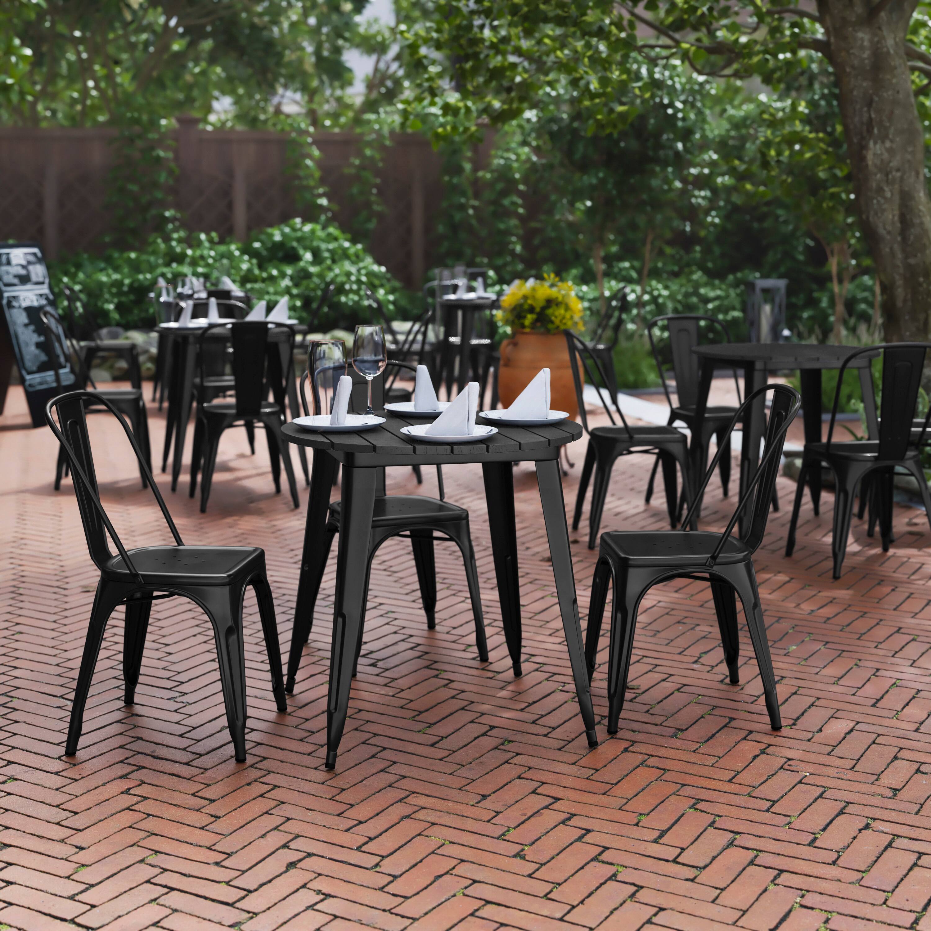 Alt View 1. Flash Furniture - Declan Commercial Grade Indoor/Outdoor Dining Table, 30" Round All Weather Black Poly Resin Top with Black Steel Base - Black.