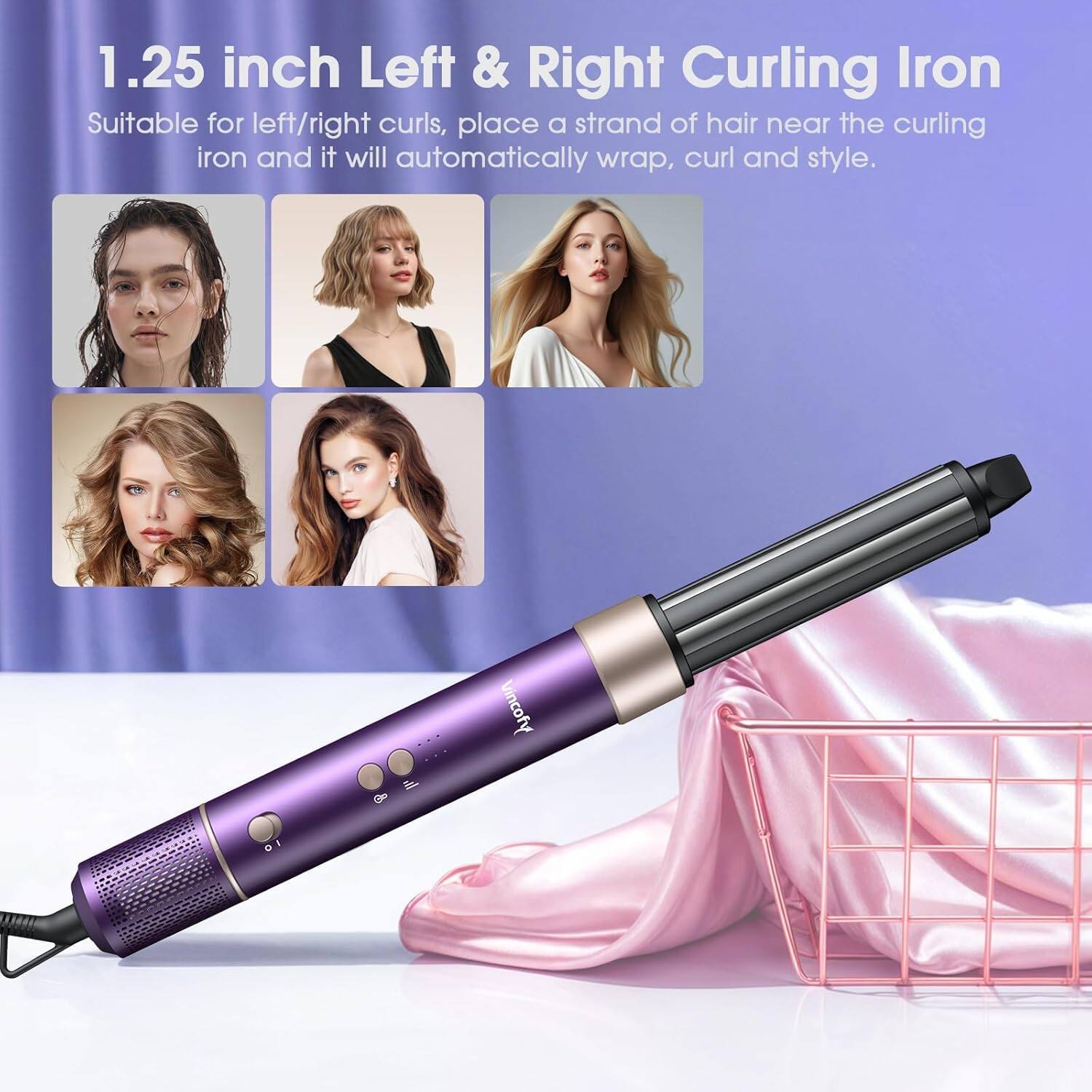 1.25 inch Left & Right Curling Iron

Suitable for left/right curls, place a strand of hair near the curling iron and it will automatically wrap, curl and style.