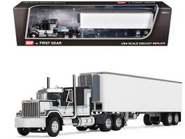 First Gear - GMC General with 60 Flat Top Sleeper and 40' Vintage Refrigerated Trailer Black with Gray and White Stripes 1/64 - Black ,Gray ,White