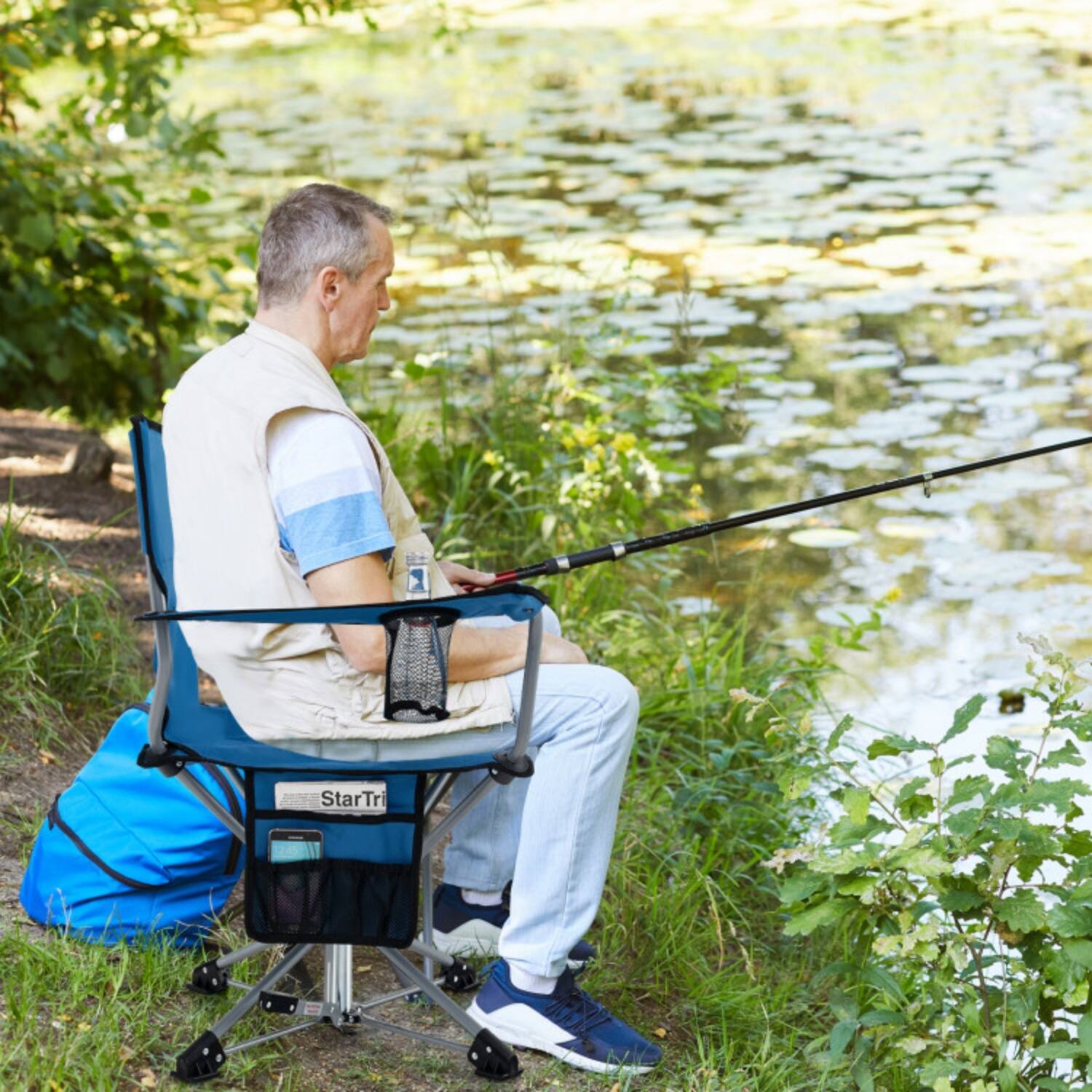 Alt View 5. Mondawe - Folding 360° Swivel Hunting Chair w Cup Holder & Storage Pockets Portable Outdoor Blind Seat - Blue.