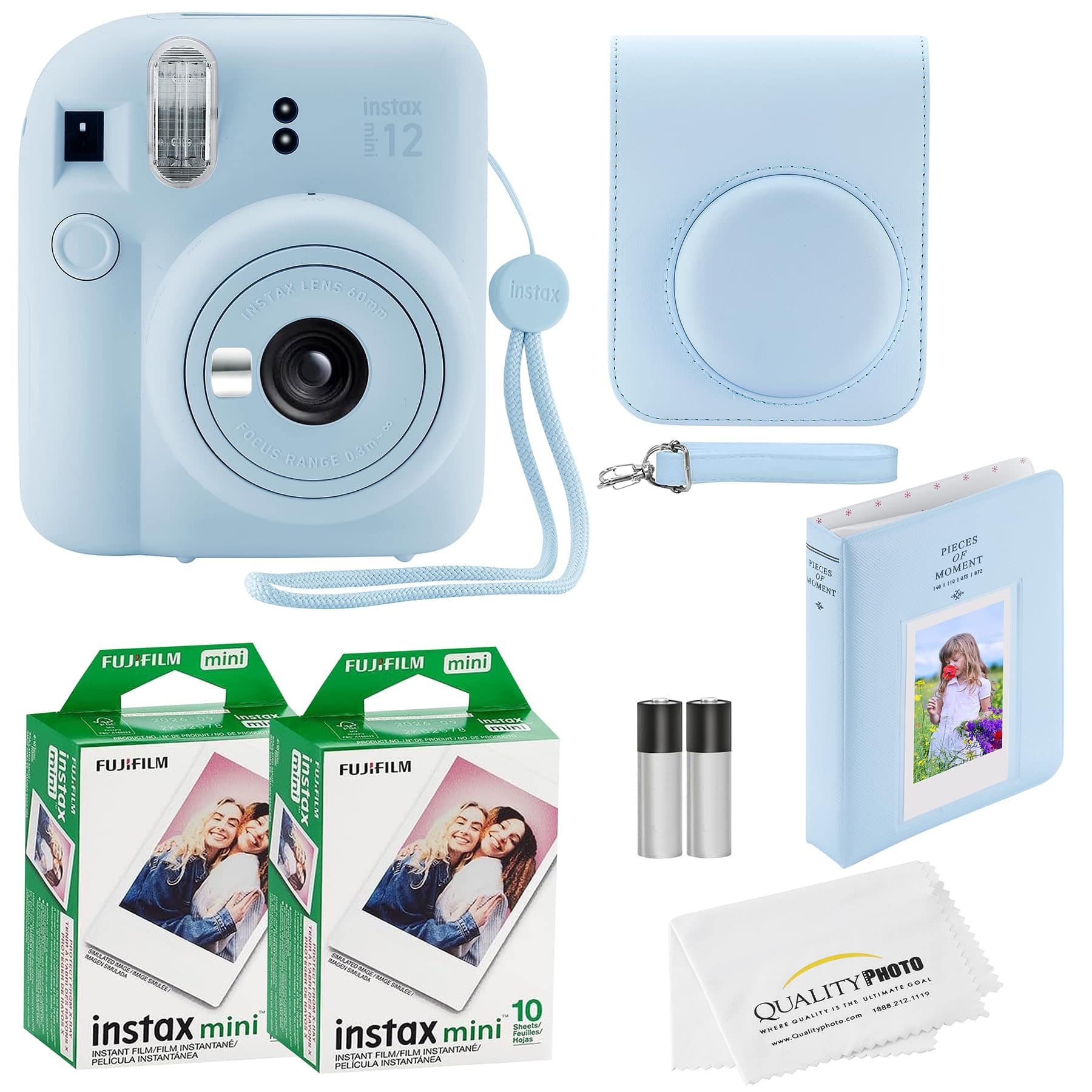 Fujifilm - Instax Mini 12 Instant Camera 20 Photo Prints Quality Photo Value Bundle Case Decoration Stickers Frames Photo Album - Pastel Blue