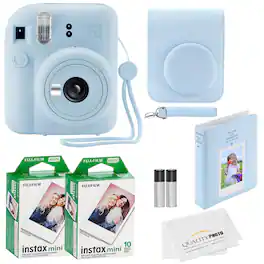 Fujifilm - Instax Mini 12 Instant Camera 20 Photo Prints Quality Photo Value Bundle Case Decoration Stickers Frames Photo Album - Pastel Blue