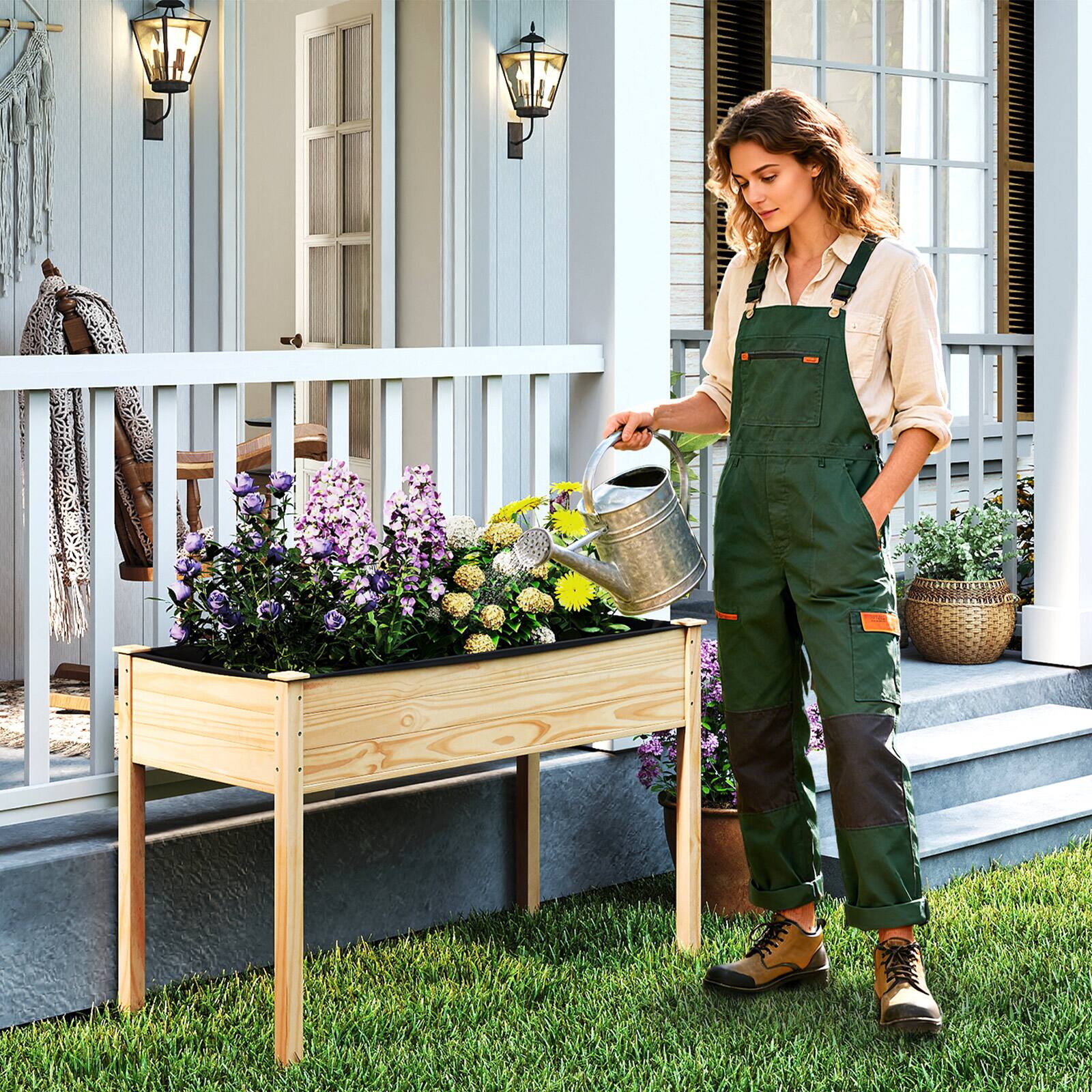 Alt View 1. Gymax - Gymax 2PCS Wooden Raised Garden Bed w/Legs Liner Drainage Holes Large Planter Box - Yellow.