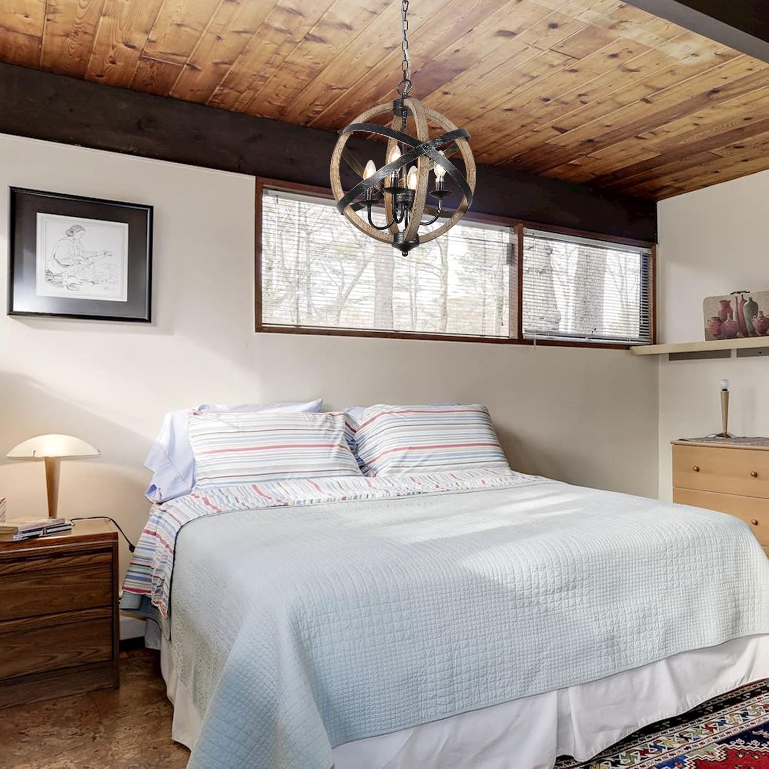 Alt View 3. Z-Edge - Farmhouse Chandelier Light Fixtures, 4-Light Dining Room Light Fixtures Over Table, Rustic Chandeliers for Living Room - Brown.