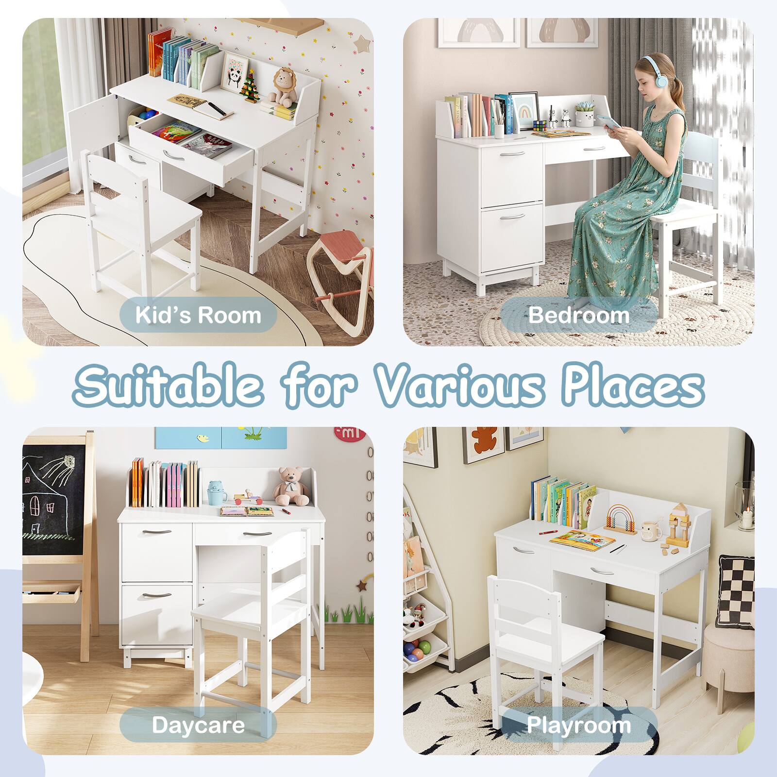 Kid's Room  
Bedroom  
Daycare  
Playroom  

Suitable for Various Places