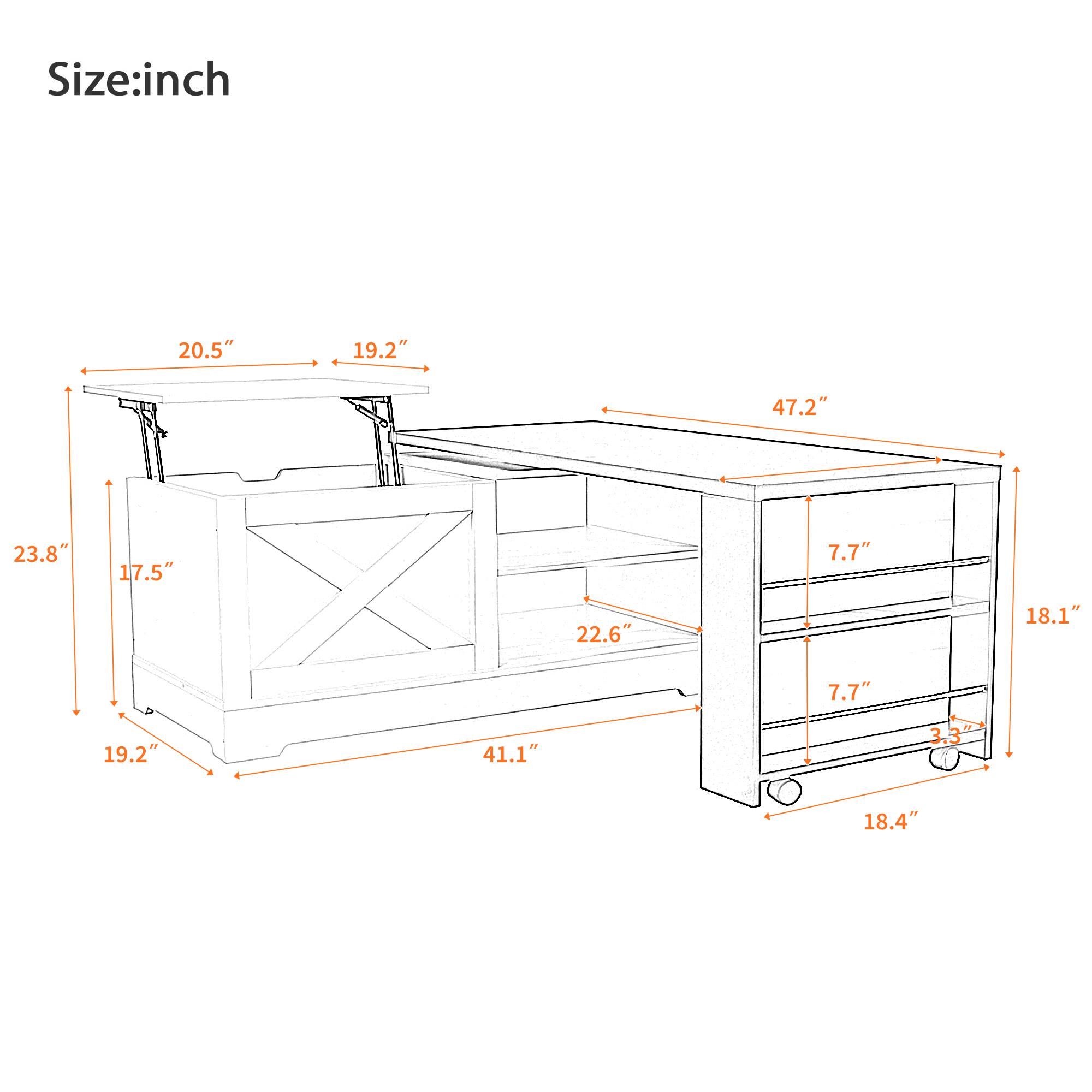 Size: inch  
20.5" 19.2" 47.2" 23.8" 17.5" 7.7" 22.6" 18.1" 7.7" 19.2" 41.1" 3.3" 18.4"