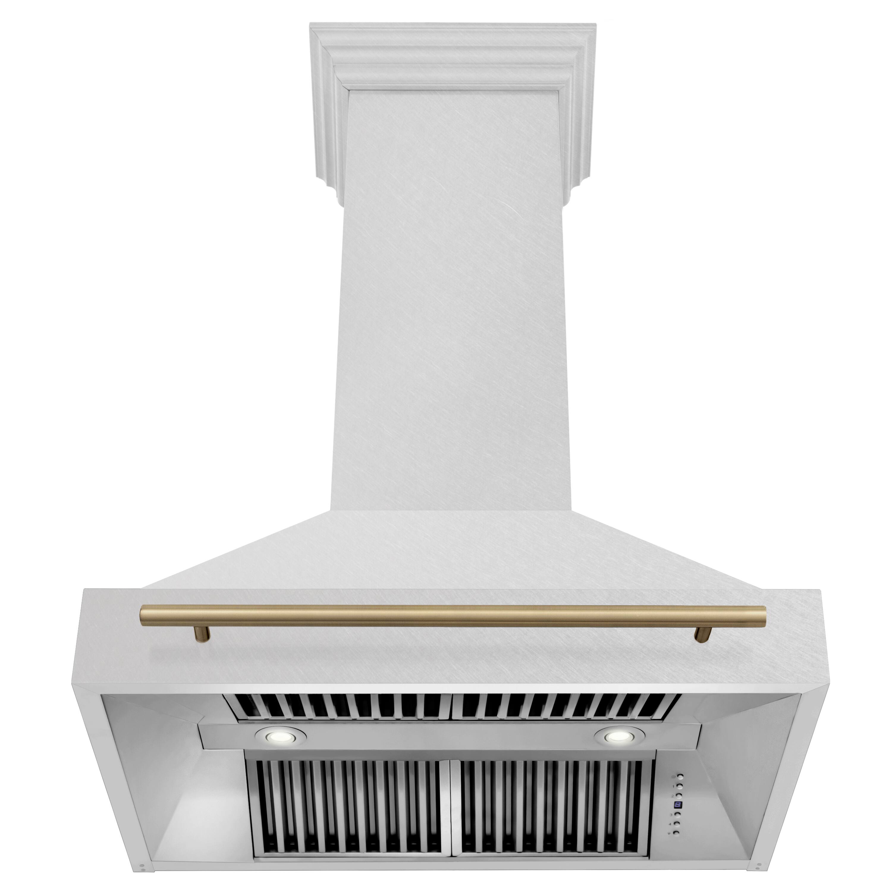 Alt View 1. ZLINE - ZLINE Autograph Edition 36 in. Satin Stainless Steel Wall Mount Range Hood with Champagne Bronze Handle (8654SNZ-36-CB) - Satin Stainless Steel.