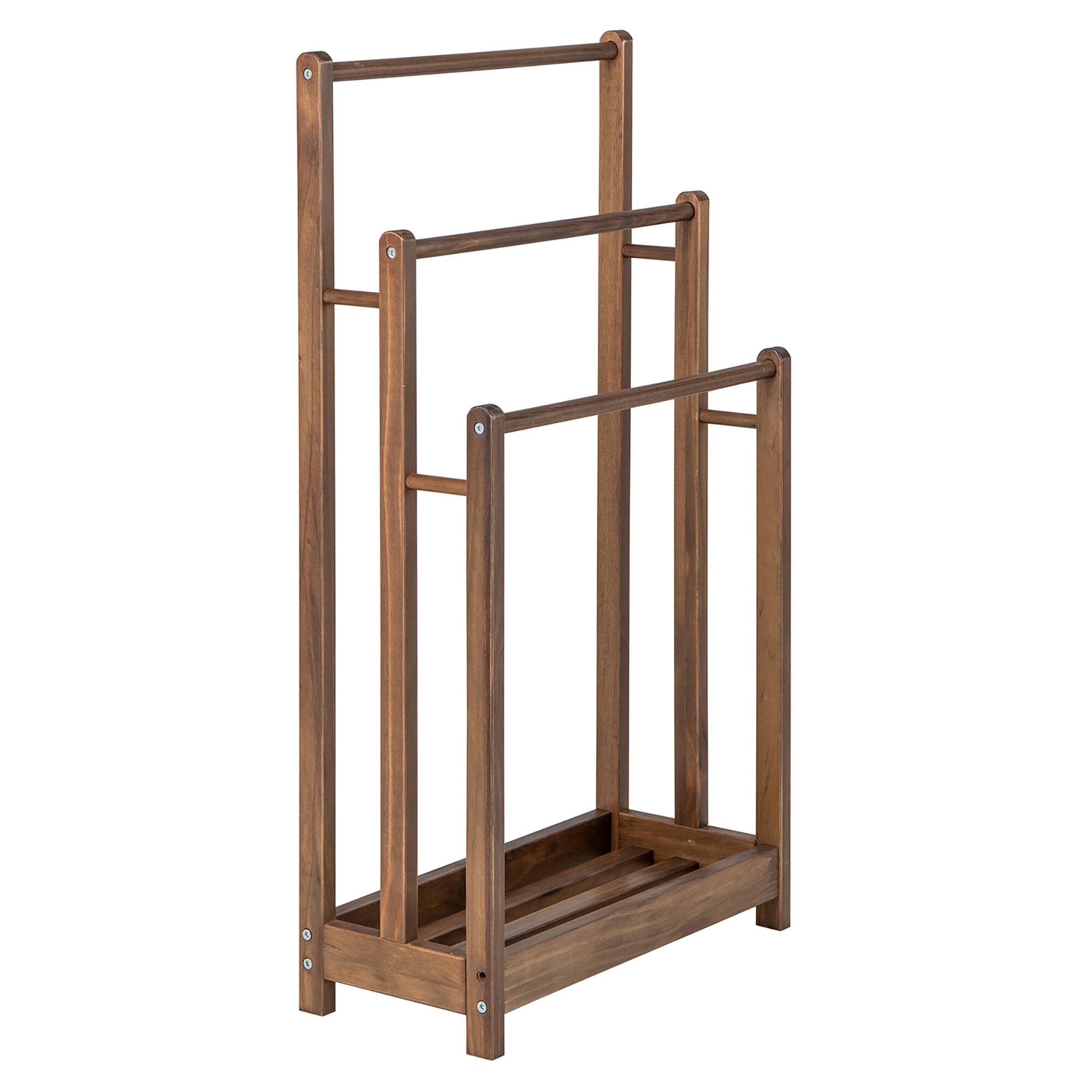Alt View 9. Gymax - Gymax 3-Bar Freestanding Towel Rack w/ Bottom Storage Shelf Anti-toppling Device Rustic Brown - Rustic Brown.