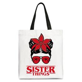 OrnamentallyYou - Sister Things Messy Bun Retro Canvas Tote Bag, Red Bandana Glasses Family Matching Gift Shopper - White Black