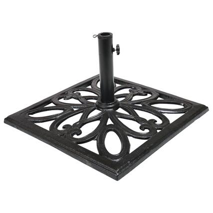 Front. Sunnydaze - 22 in Geometric Cast Iron Square Patio Umbrella Base - Black.