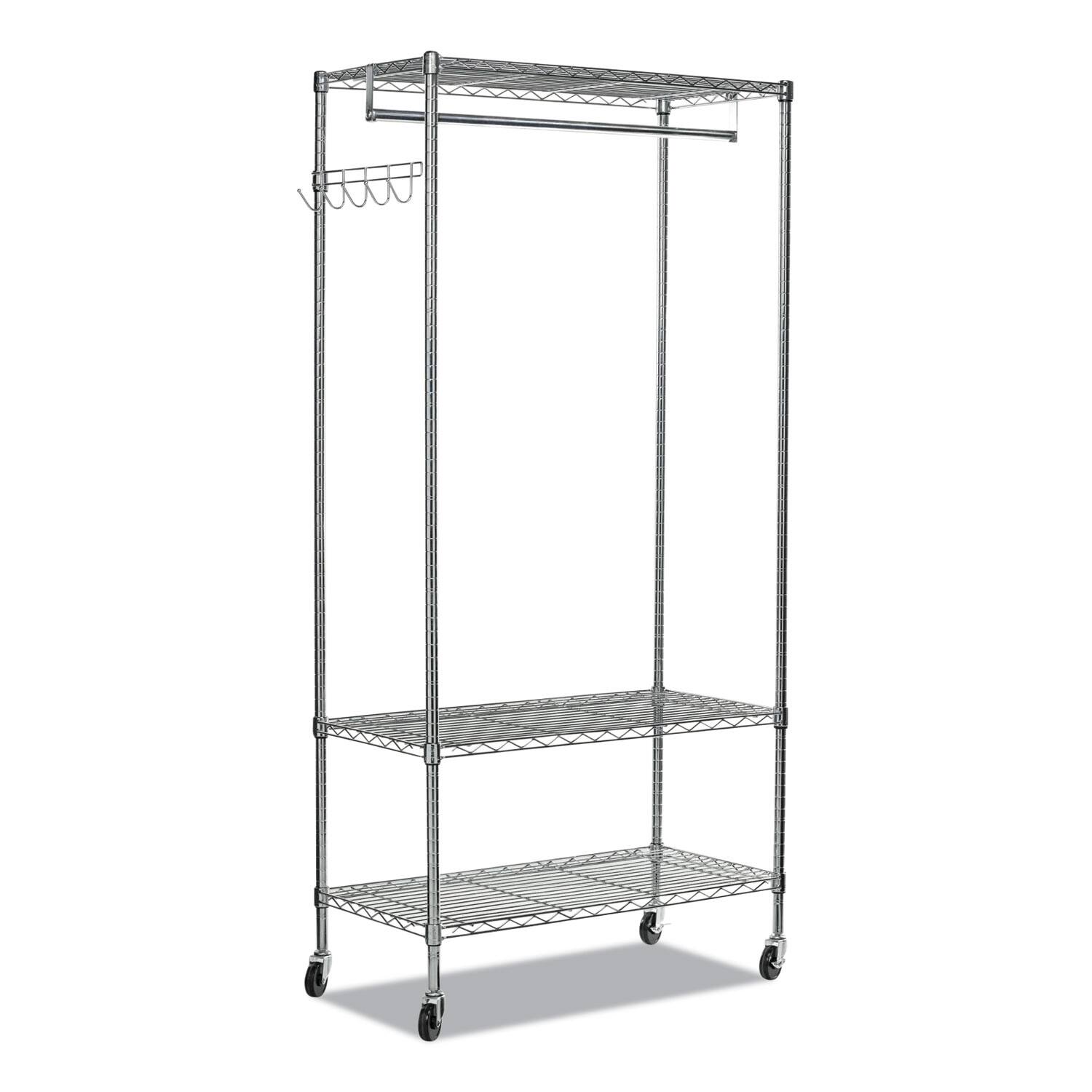 Front. Alera - Wire Shelving Garment Rack, 40 Garments, 48w X 18d X 75h, Silver - Silver.