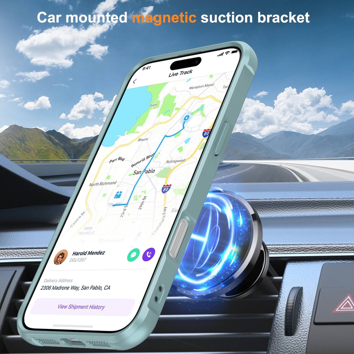 Car mounted magnetic suction bracket

Live Track

Harold Mendez  
DOLF267

Delivery Address  
2306 Madrone Way, San Pablo, CA

View Shipment History