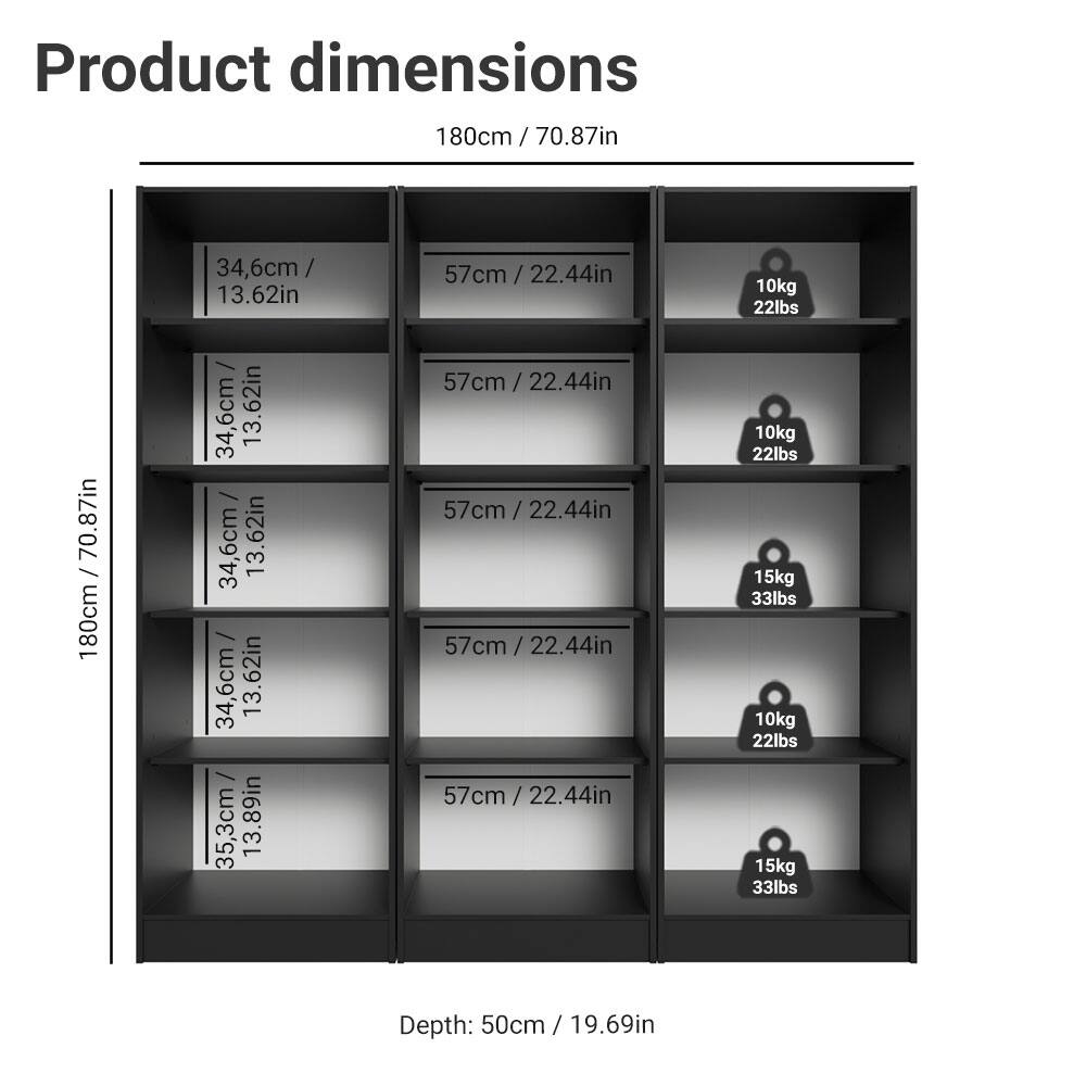 Product dimensions

- Height: 180cm / 70.87in
- Width: 34.6cm / 13.62in
- Depth: 57cm / 22.44in
- Weight capacity: 10kg / 22lbs

Depth: 50cm / 19.69in