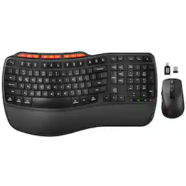 TECH SAFARI - Wireless And Mouse Combo Full Size Wave Key Board With Cushioned Palm Rest Typing 3 Dpi Adjustable Usb-a & - Black