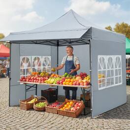 Mondawe - 10 x 10 FT Pop-Up Canopy Tent with 3 Sidewalls, Awning, and Wheeled Bag - Gray