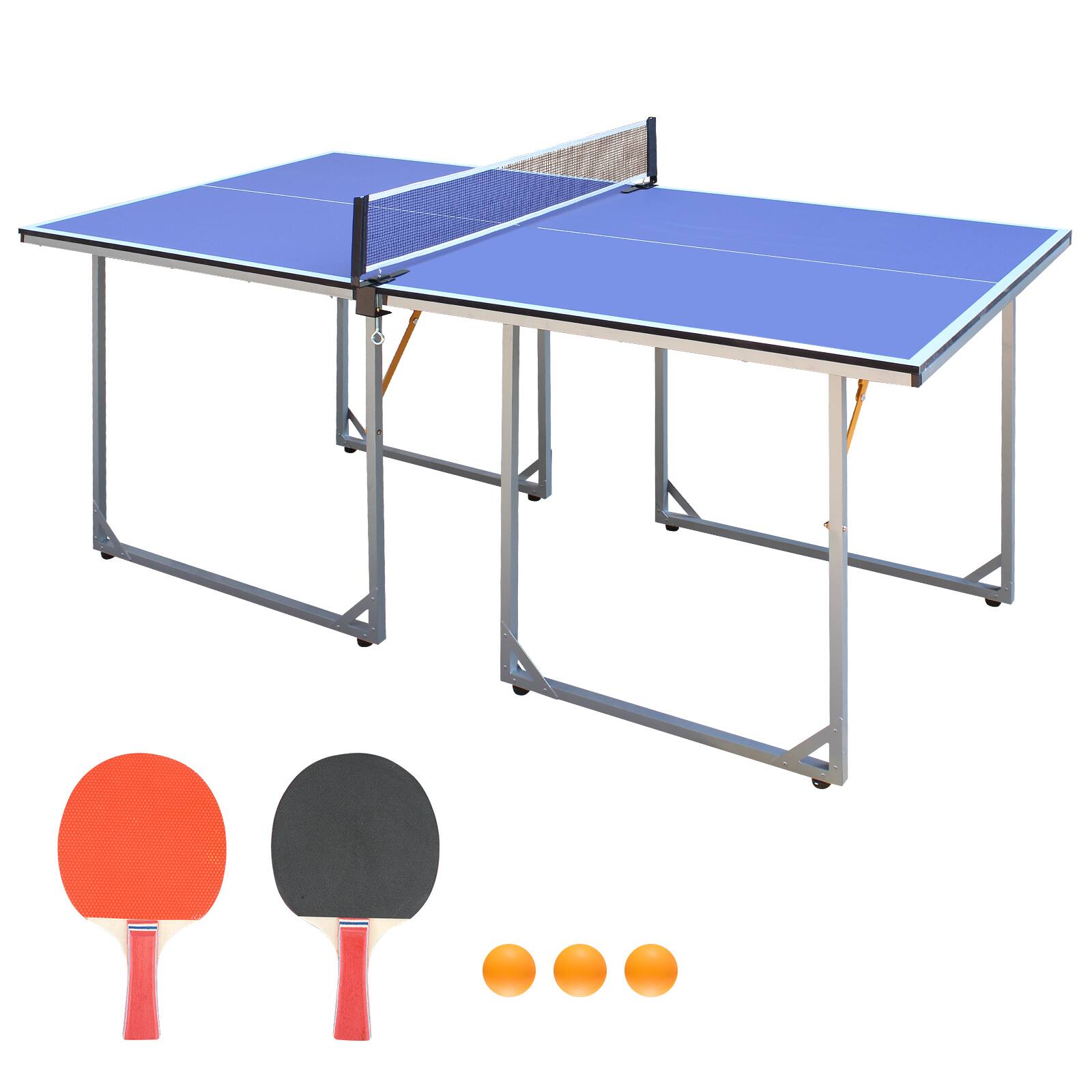 APRILSOUL - 6FT Mid-Size Table Tennis Table Foldable and Portable Ping Pong Table Set for Indoor and Outdoor Games with Net - Blue