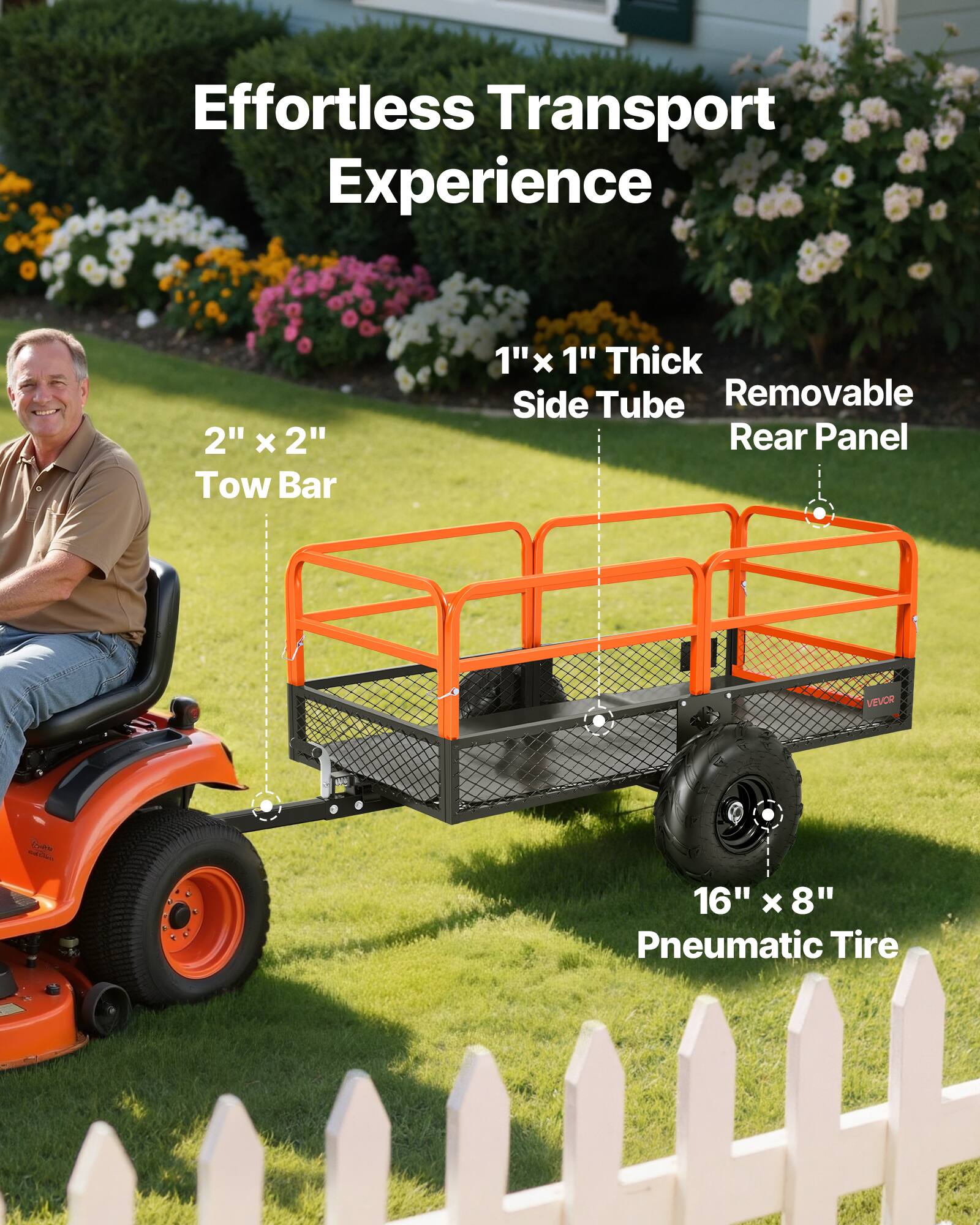 Effortless Transport Experience

2" x 2" Tow Bar

1" x 1" Thick Side Tube

Removable Rear Panel

16" x 8" Pneumatic Tire
