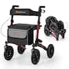 Front. Costway - Costway Walker for Seniors Folding Rollator Walker with 9" Pneumatic Tires for All Terrain Red - Red.