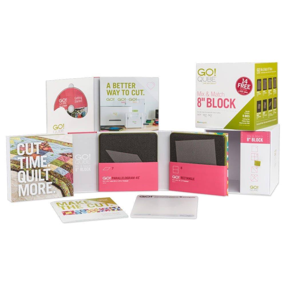 GO! CUT, GO! QUBE, A BETTER WAY TO CUT, GO! QUBE 14 FREE, Mix & Match 8" BLOCK, GO! QUBE CUT, TIME, QUILT, GO! P, PARALLELOGRAM 45, MAKE THE CUT, RECTANGLE 8" BLOCK