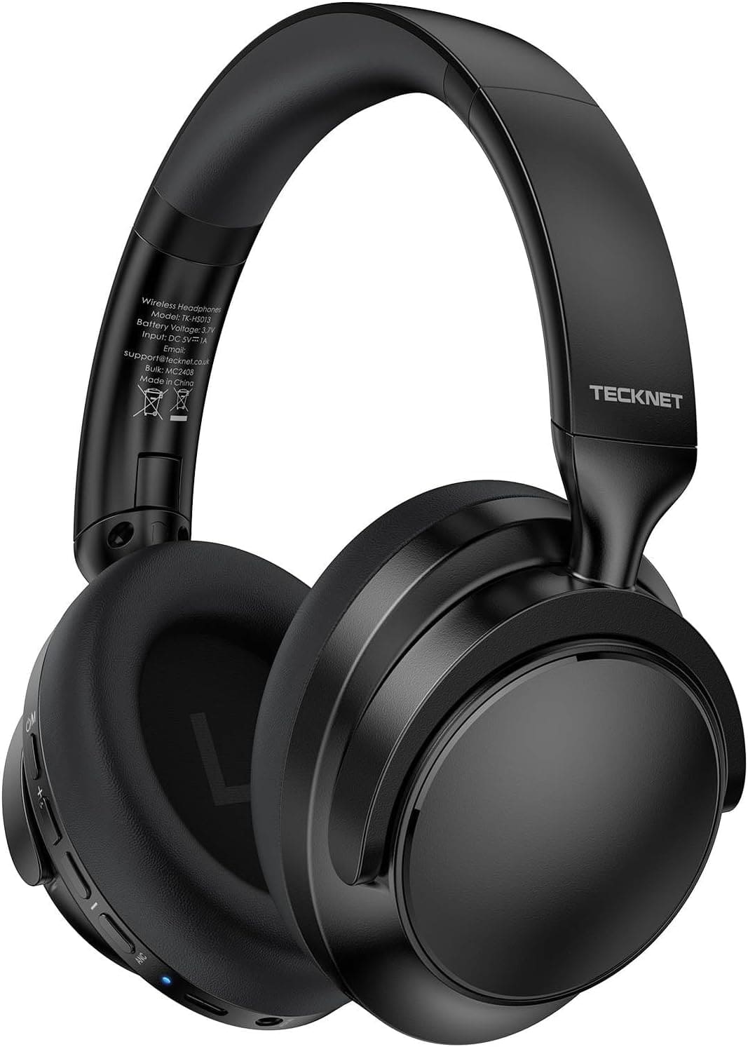 TECKNET - Noise Cancelling Headphones, Wireless & Wired, 70H, Over Ear with Mic, Foldable, Light Black