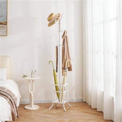 Back. SlickBlue - Freestanding Metal Coat Rack with Umbrella Holder for Hallway or Foyer - White.