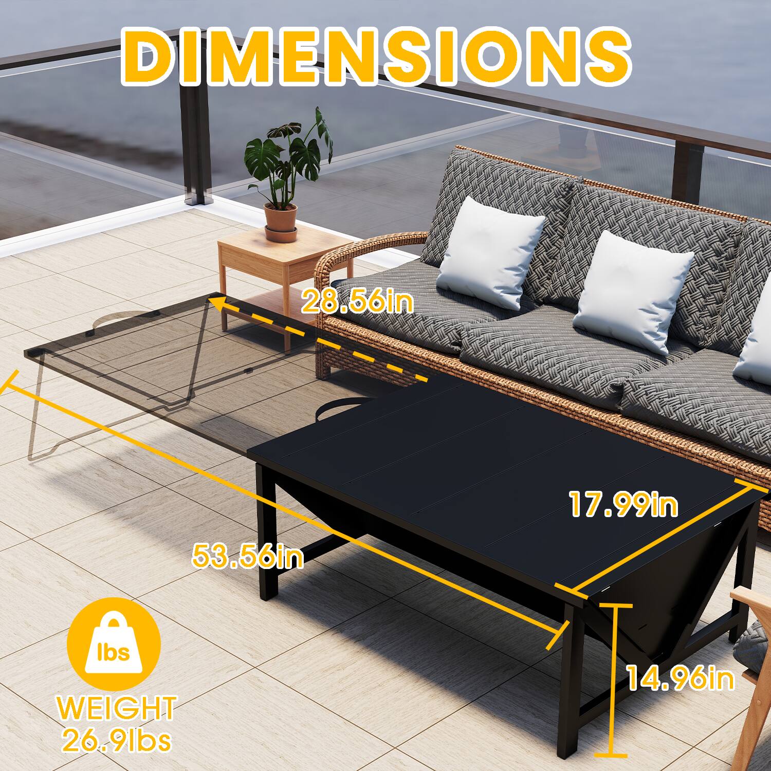 DIMENSIONS
28.56in
53.56in
17.99in
14.96in

WEIGHT
26.9lbs
