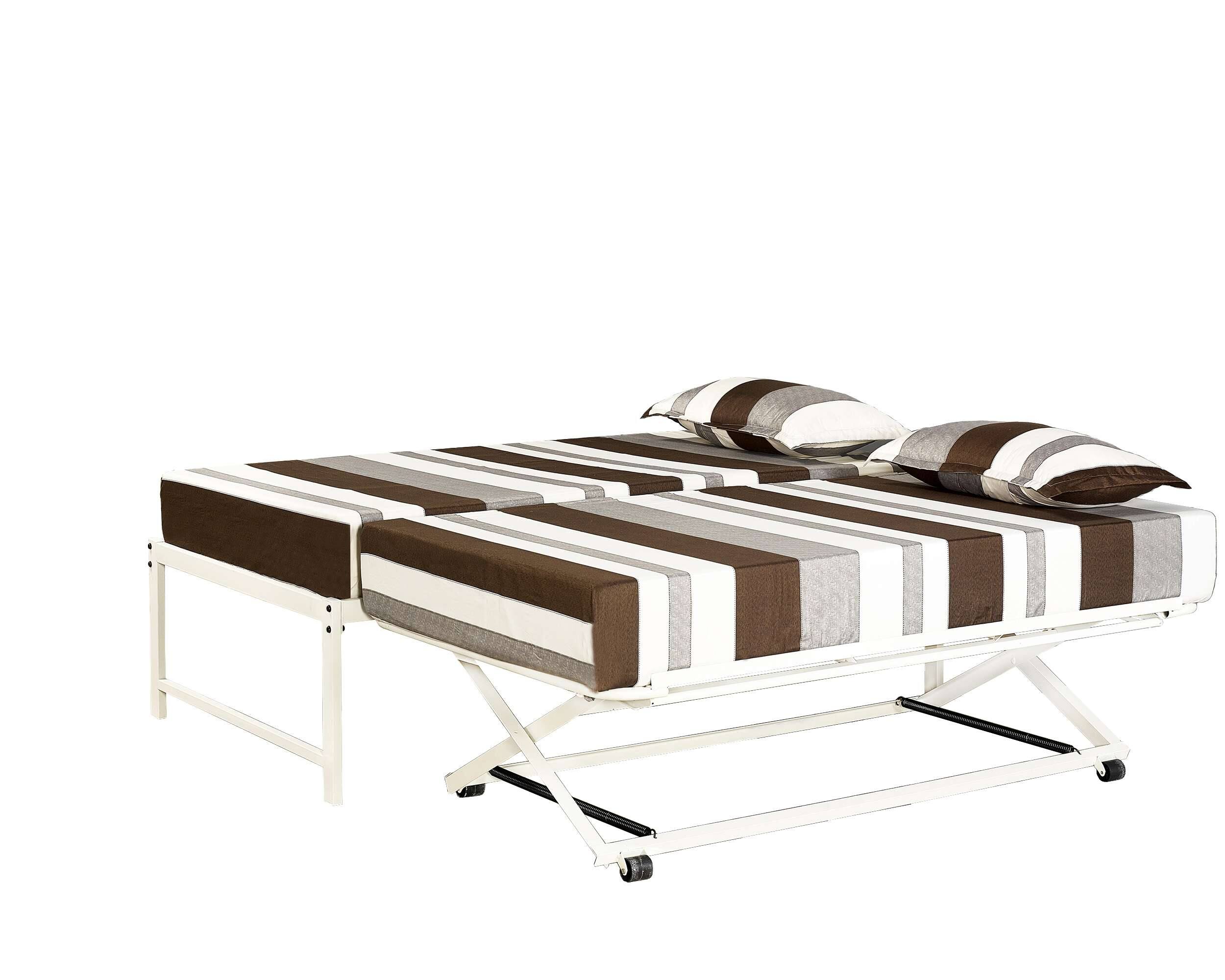 Angle. Kings Brand Furniture - Kings Brand Furniture Twin Hi-Riser Platform Bed with Pop-Up Trundle – White - White.